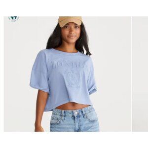 NEW Aéropostale Women's S Crop Boyfriend Tee London Graphic Blue